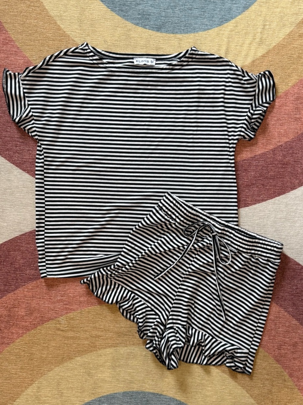 Striped Black & White Women's Pajama Set - Relaxed Tee & Shorts